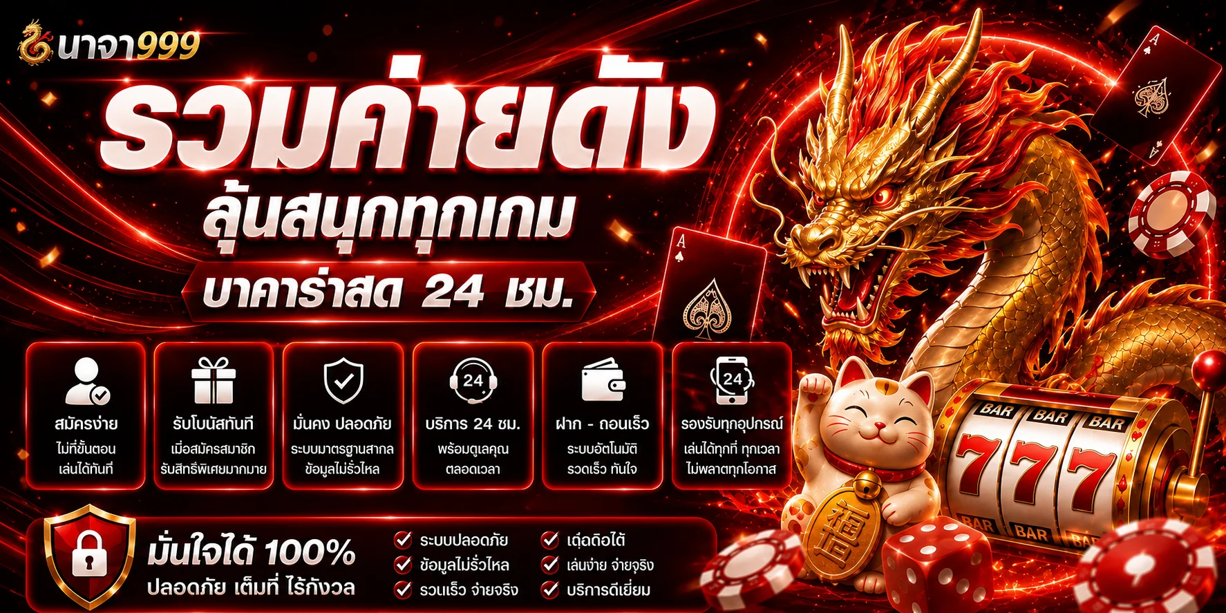 แบนเนอร์นาจา999 สล็อตและคาสิโนโทนแดงดำ